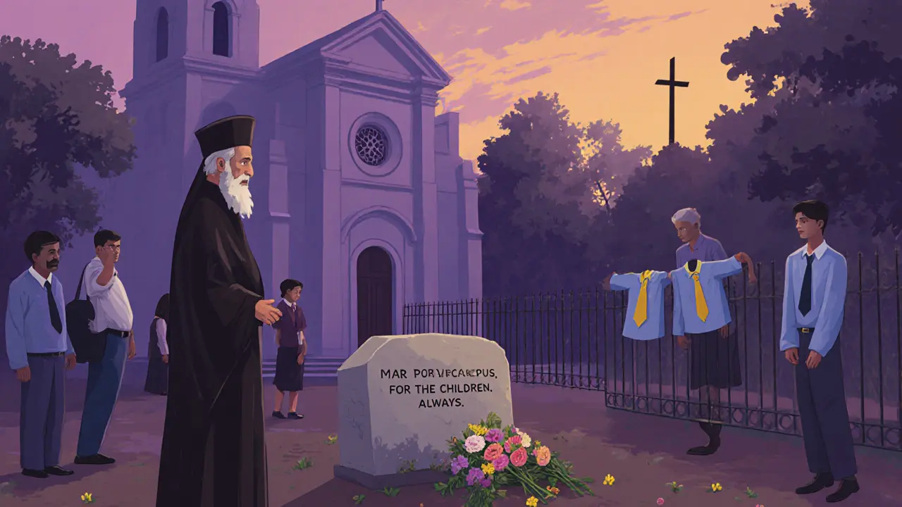 A quiet grave at a cathedral marked only by a simple plaque for children.