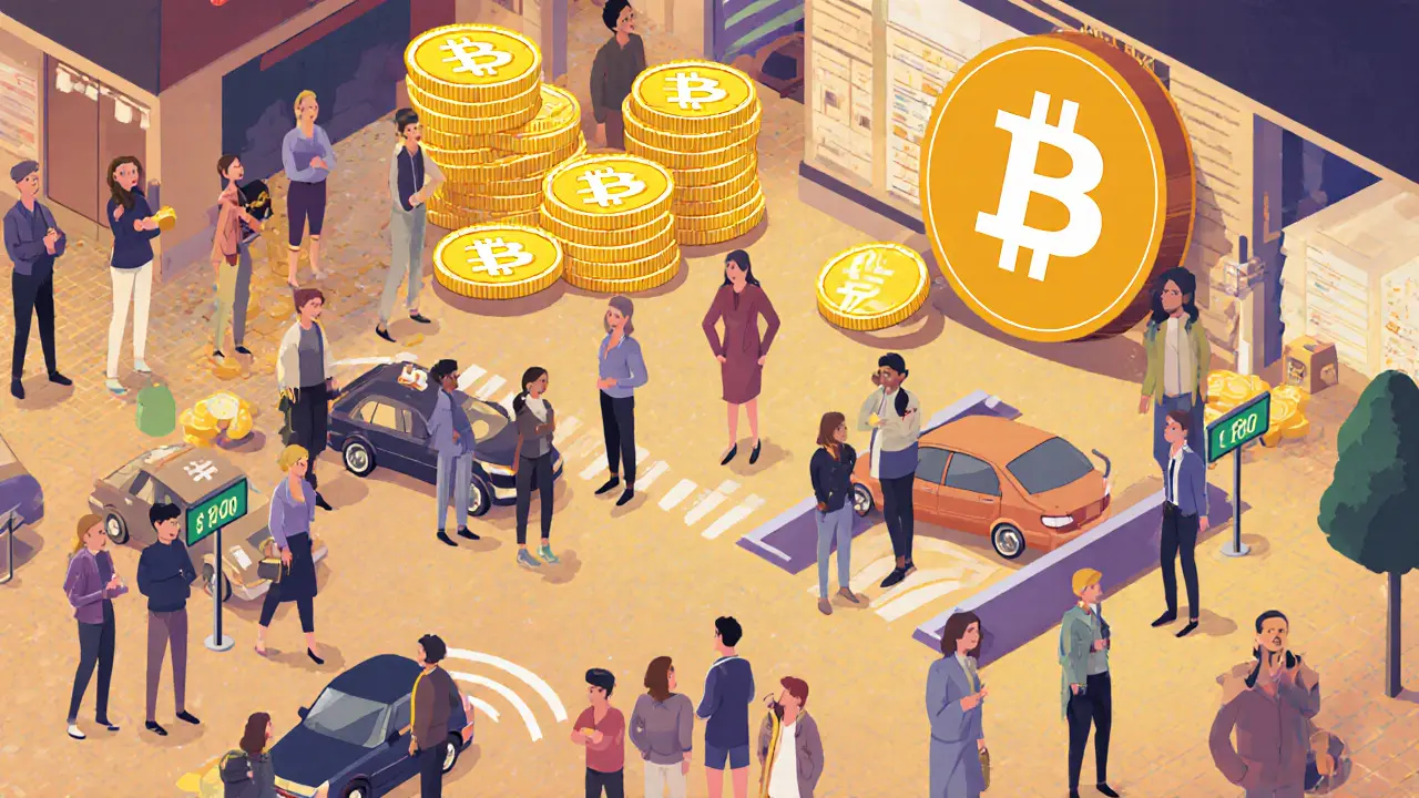 Users adding liquidity in narrow price ranges like parking in busy areas, with experienced traders earning fees and beginners observing.