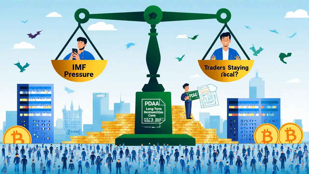 A symbolic skyline showing Pakistan&#039;s crypto growth with data centers and users, balanced between global pressure and local adoption.