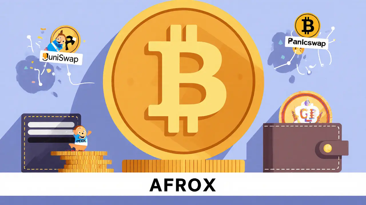 An oversized AfroX token sitting unused on a shelf while other exchanges thrive nearby.