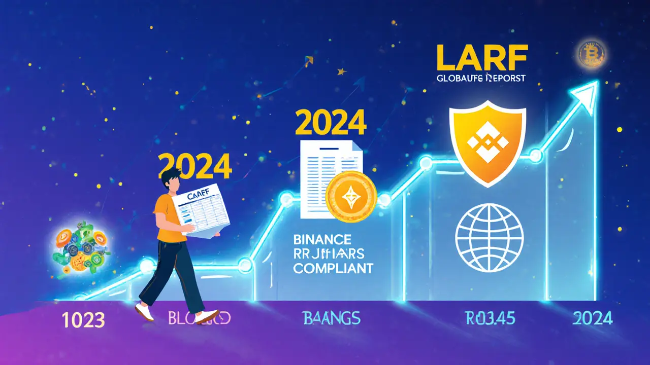 Timeline of India&#039;s crypto regulations with person walking safely toward legal compliance.