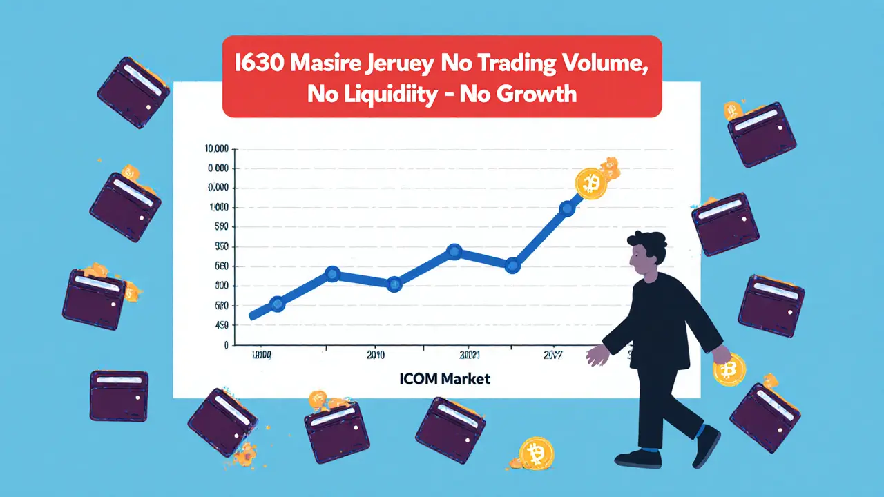 A flat market graph showing near-zero activity with 630 scattered wallets and a &#039;No Growth&#039; warning.