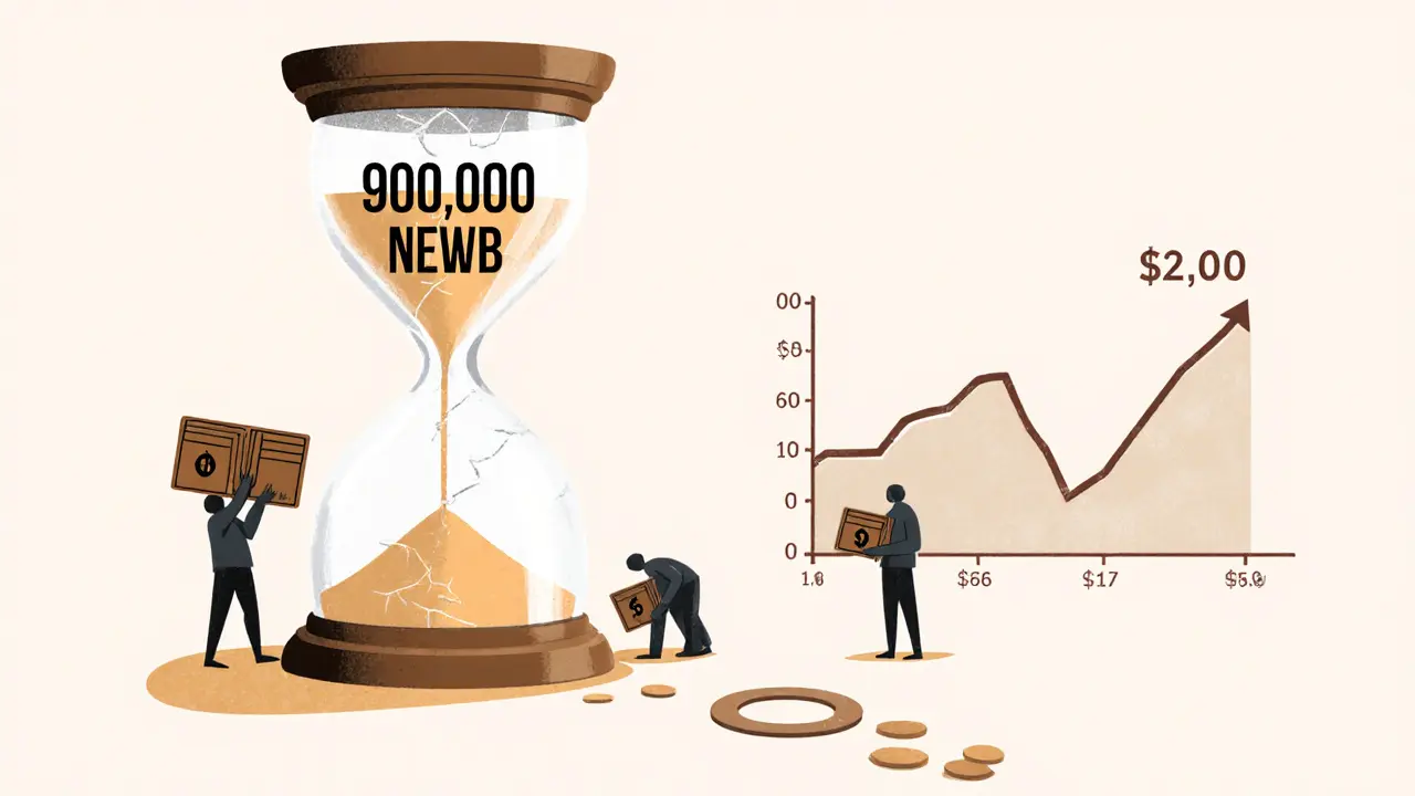 An empty hourglass symbolizing the collapse of NEWB&#039;s token supply.