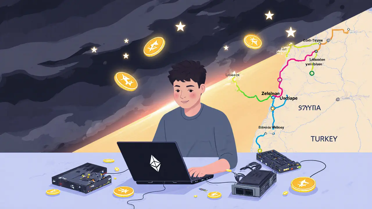 A teenager mining crypto on an old laptop, surrounded by smuggled hardware and routes to neighboring countries.