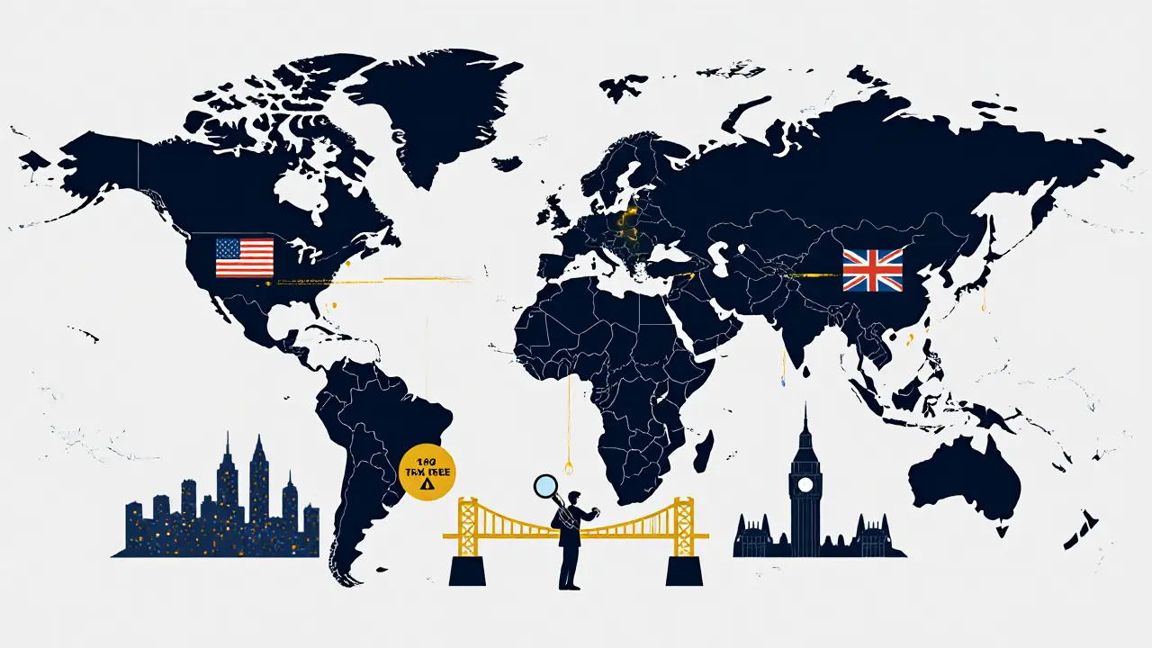 Global map showing CARF data connections between countries with differing tax rules for staking rewards.