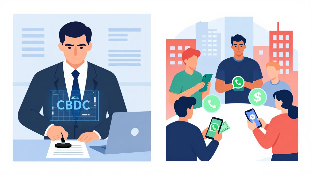 Central bank official promoting CBDC while citizens trade crypto via phone apps.