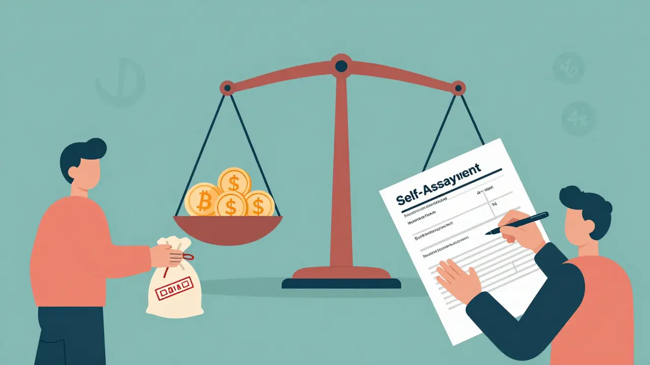 Split scene showing crypto gift taxed and staking income taxed at different rates