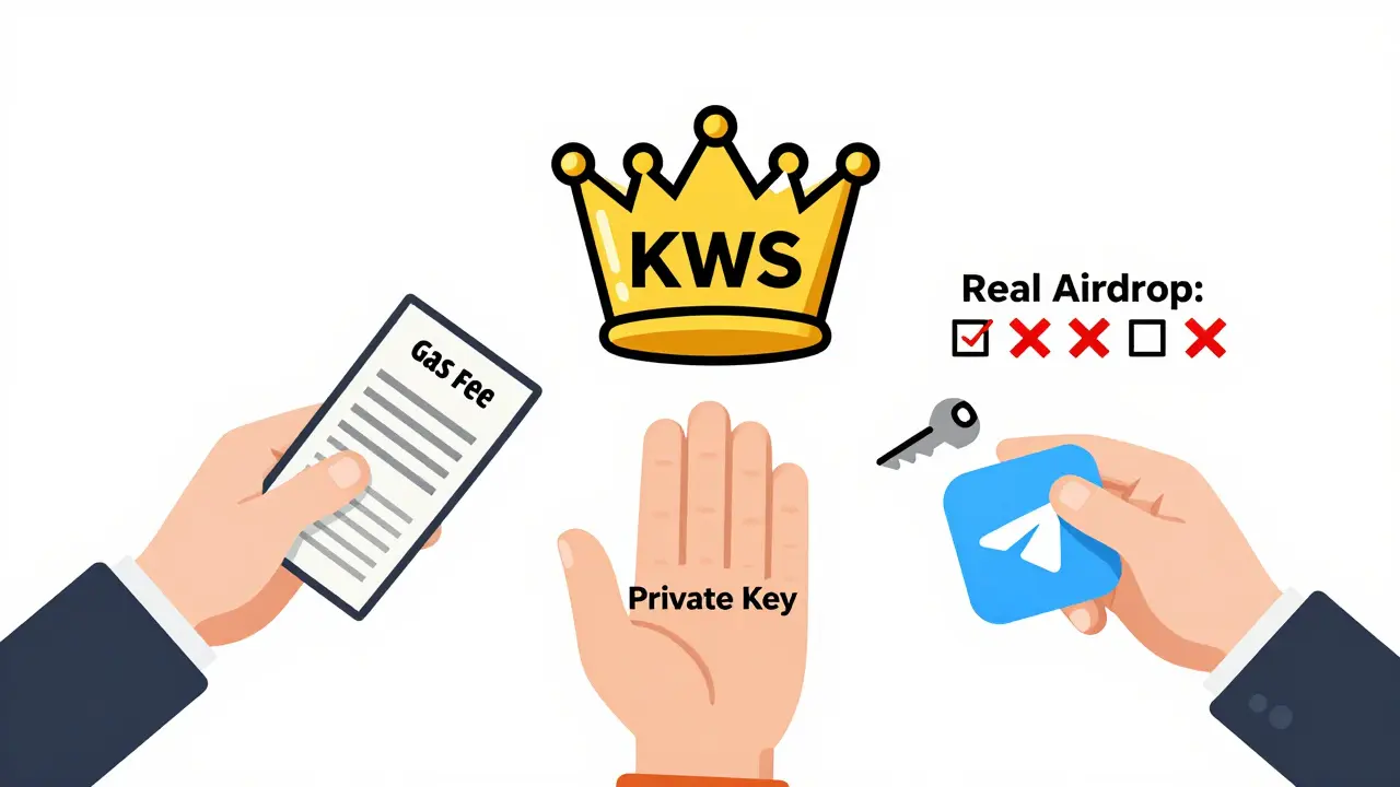 Three hands reaching for a broken crown token, each tied to a scam tactic.