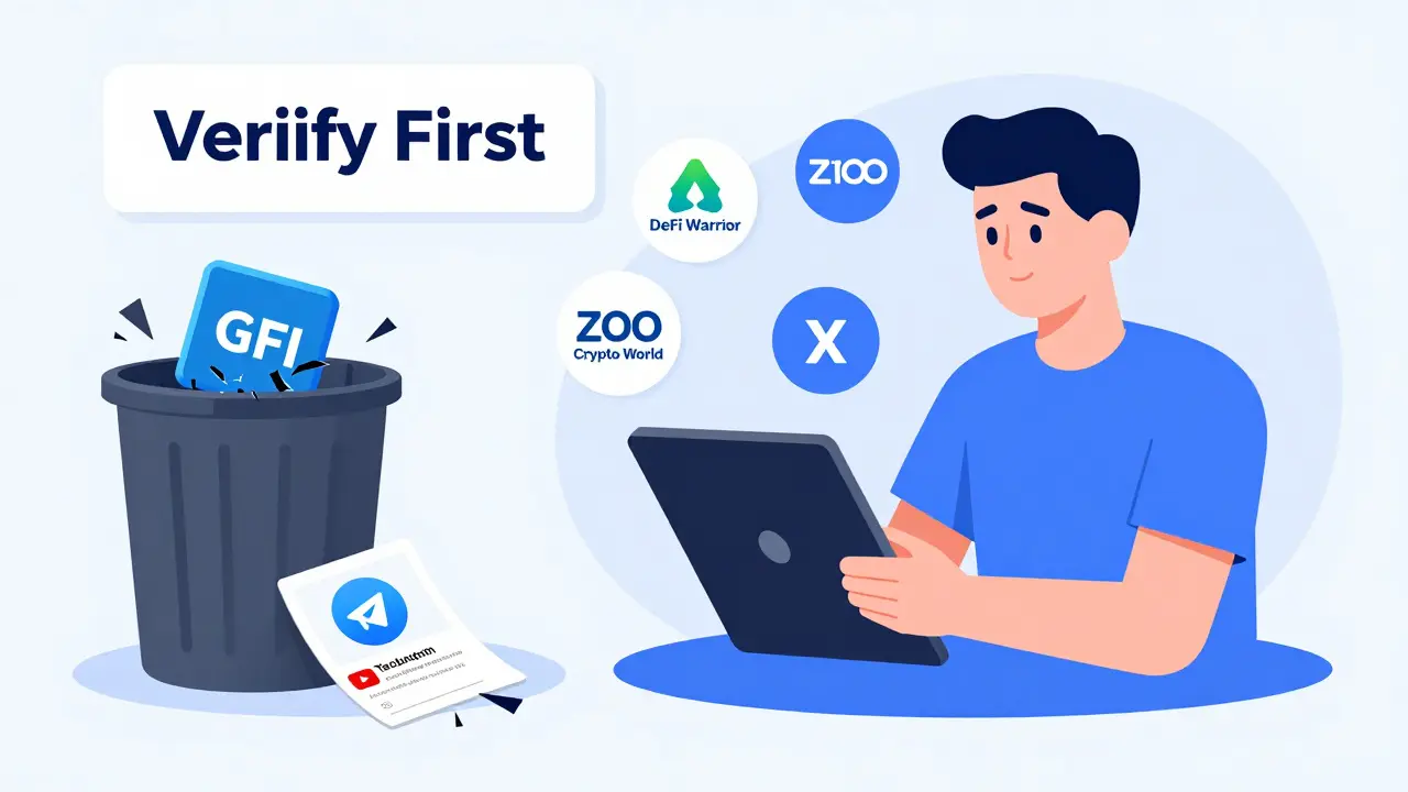 User verifying real airdrops on CoinMarketCap blog while fake scam tokens are thrown away