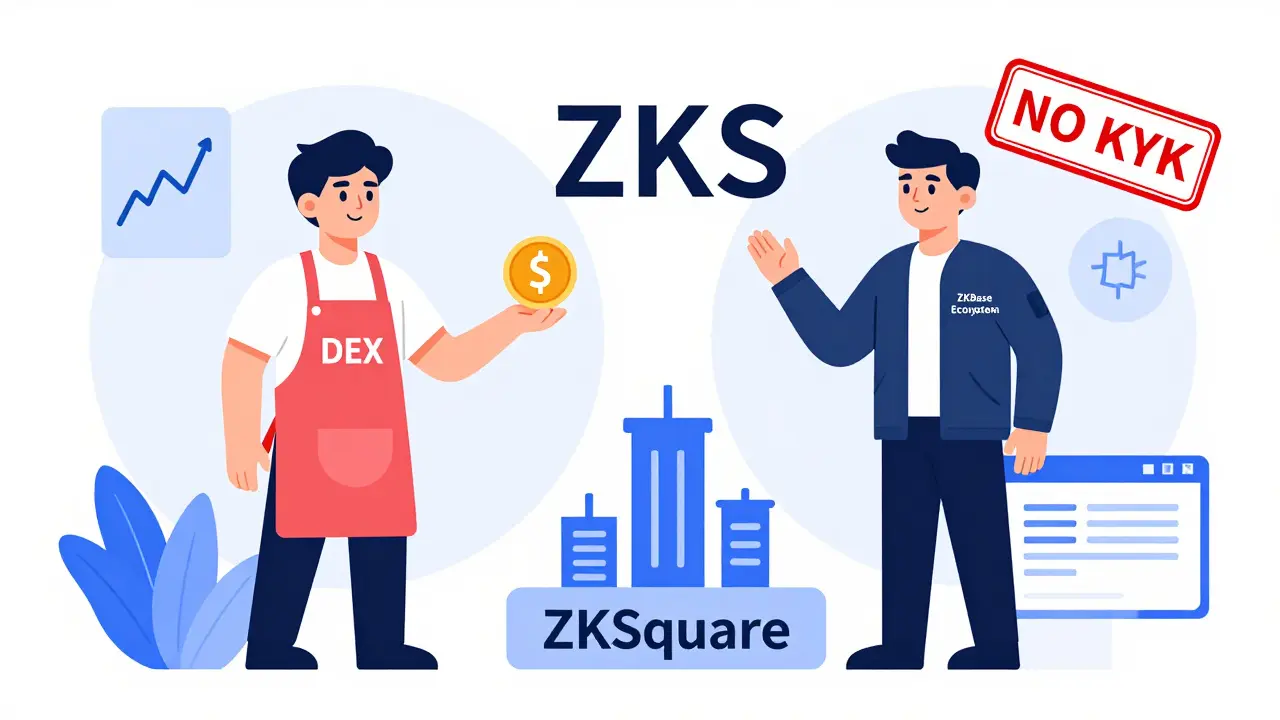ZKS and ZKB tokens as characters representing different roles in ZKSwap and ZKBase ecosystem