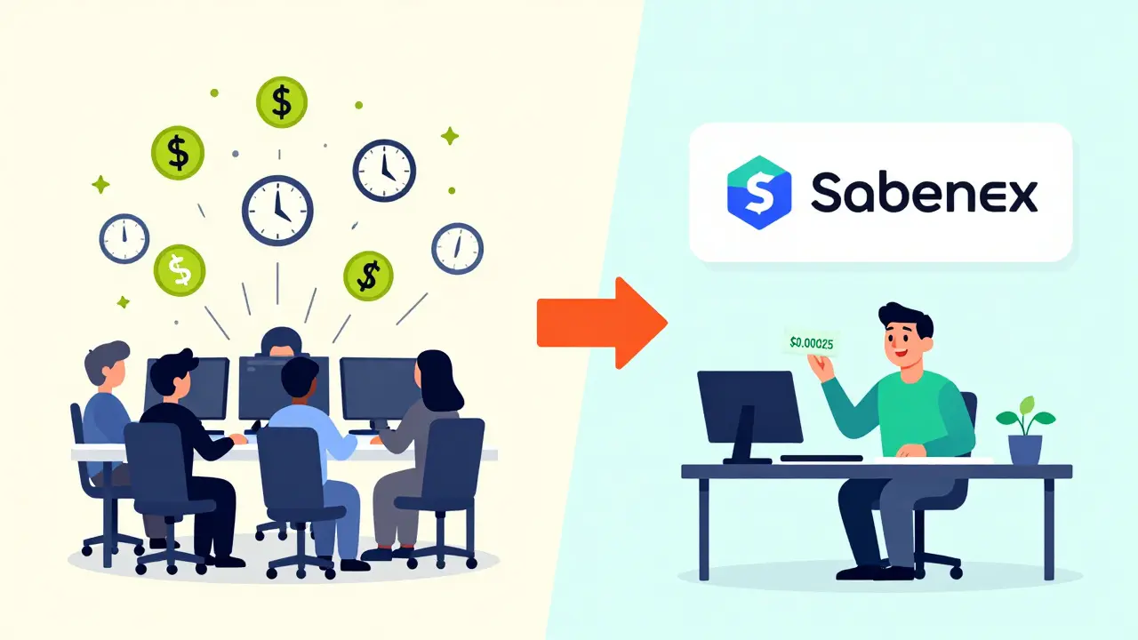 Contrasting trading scenes: slow Ethereum fees vs fast Saber DEX swap with minimal cost.