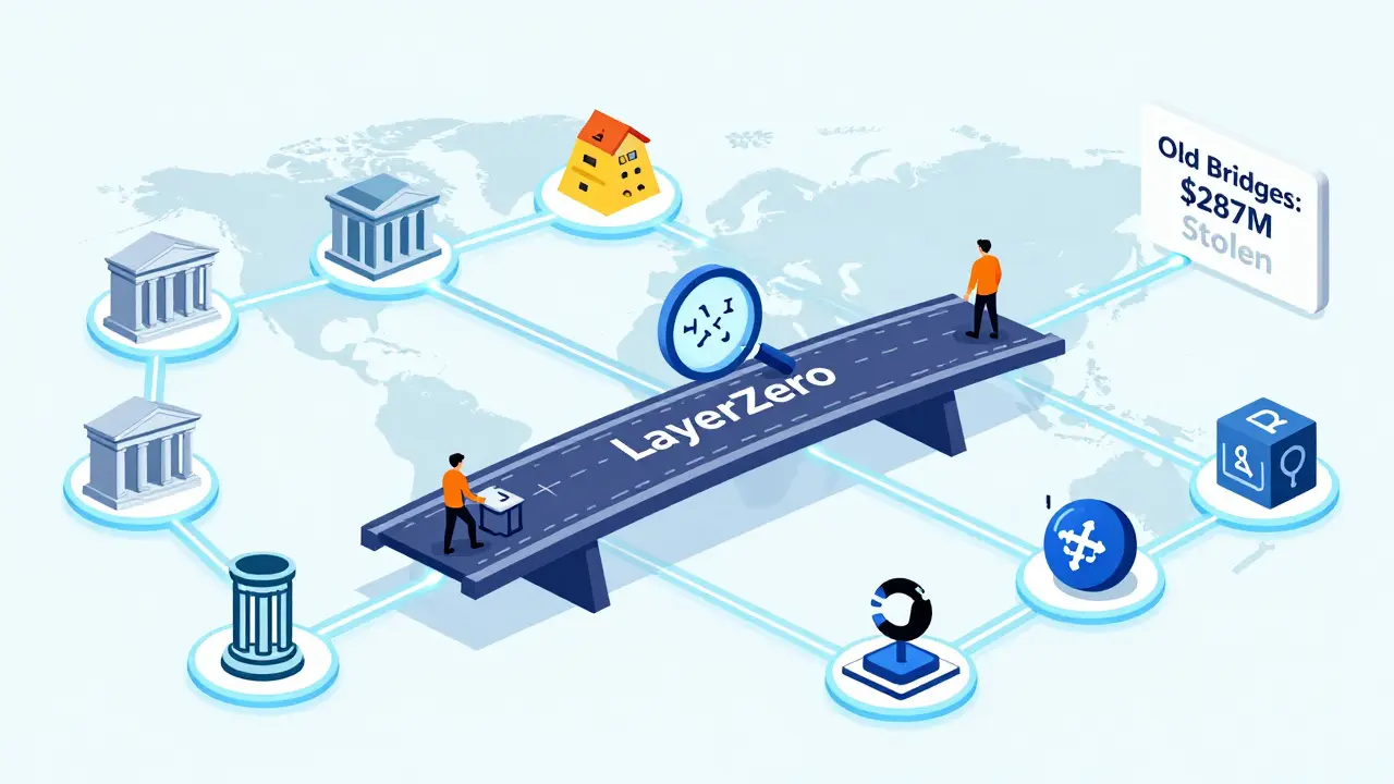 Global enterprise network connected by secure multi-chain pathways with a modern bridge using zero-knowledge proofs.
