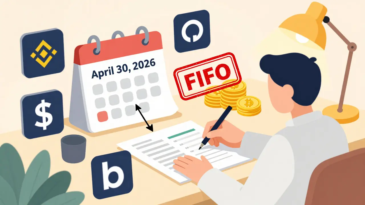 Person tracking crypto transactions on a spreadsheet with wallet logos and FIFO label.