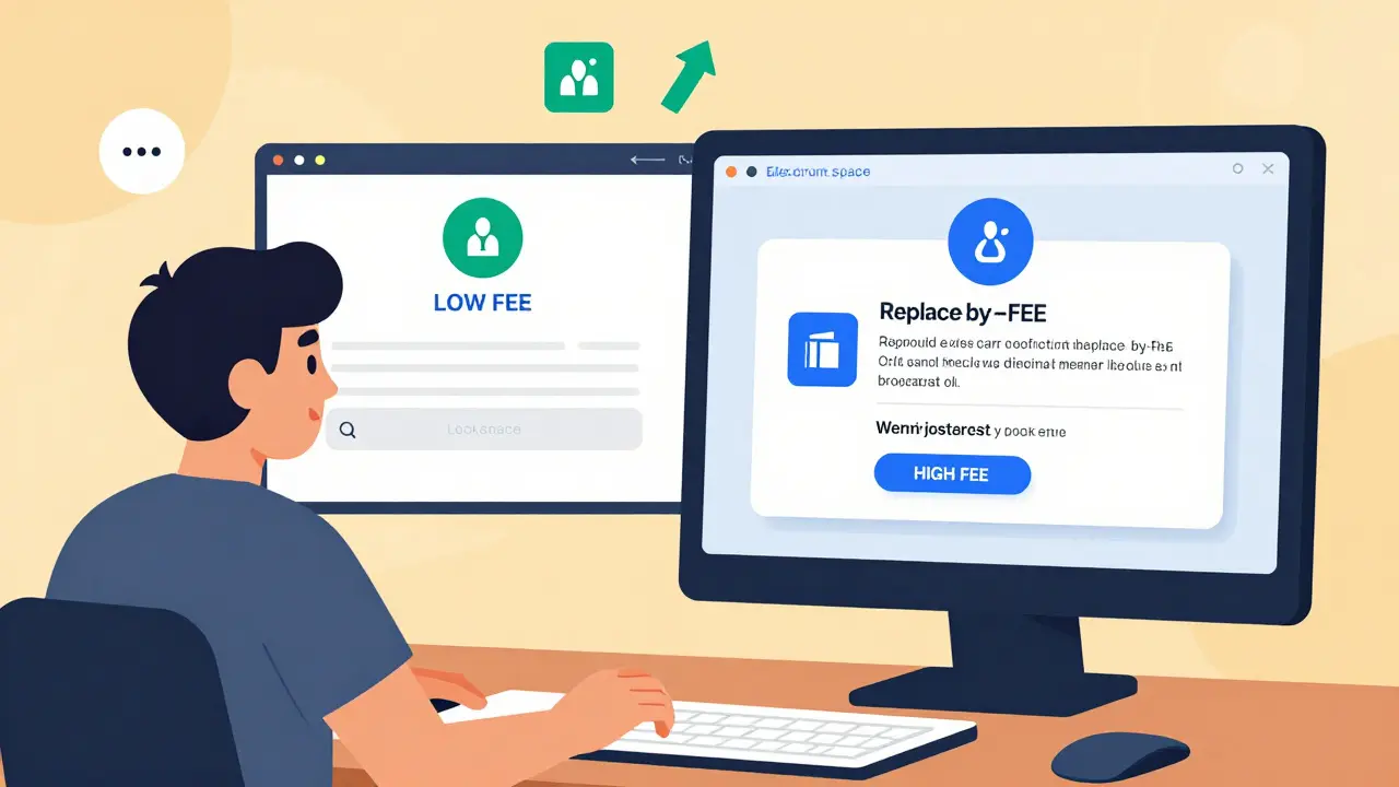 User performing RBF in Electrum wallet to replace a stuck Bitcoin transaction