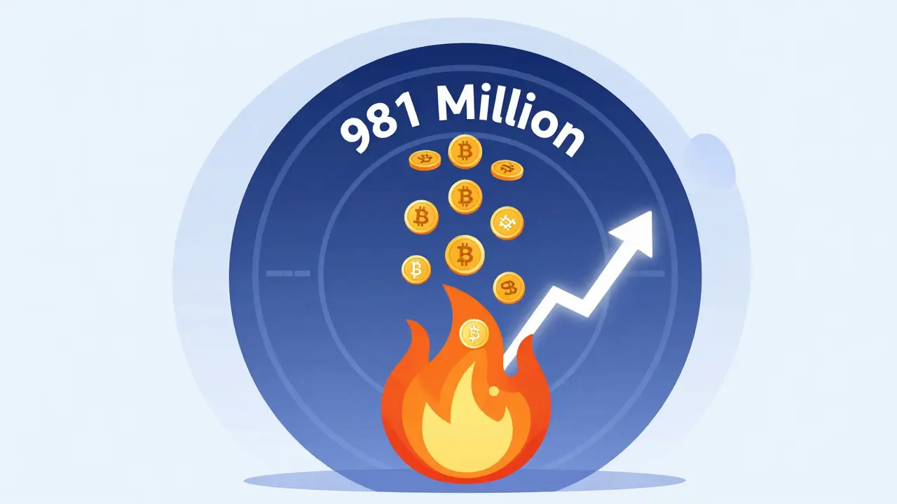 A visual representation of QTO token burns as trading activity reduces total supply, with a rising price arrow nearby.