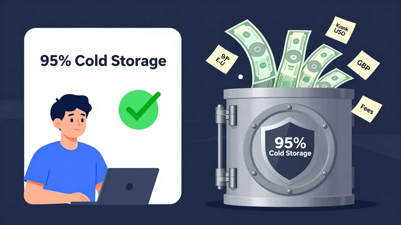 User staking cryptocurrency with secure vault and fiat deposit symbols