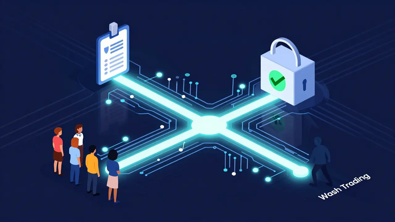 Blockchain circuit board comparing traditional verification with emerging zero-knowledge proof system for NFT authenticity.