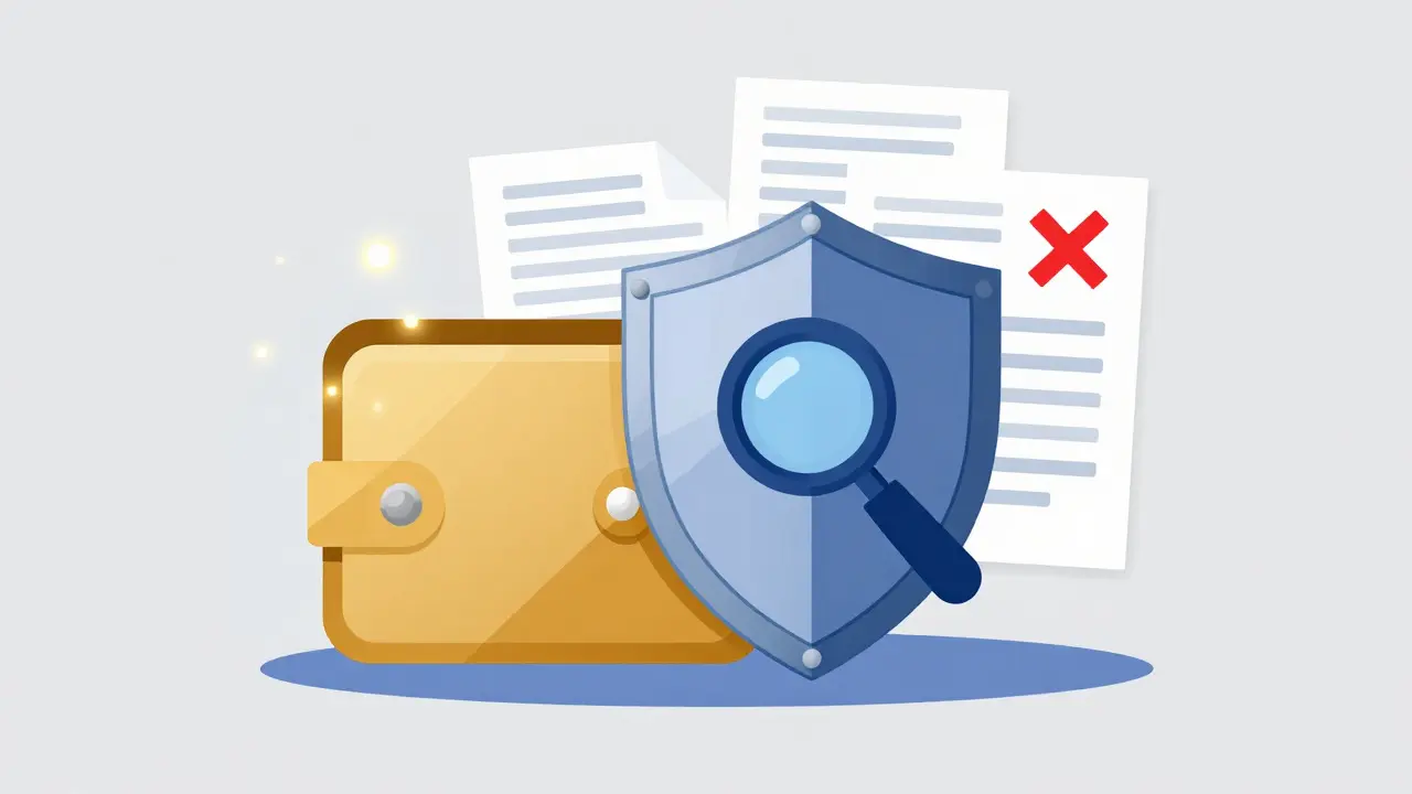 Digital wallet icon blocked by a security shield in flat art.