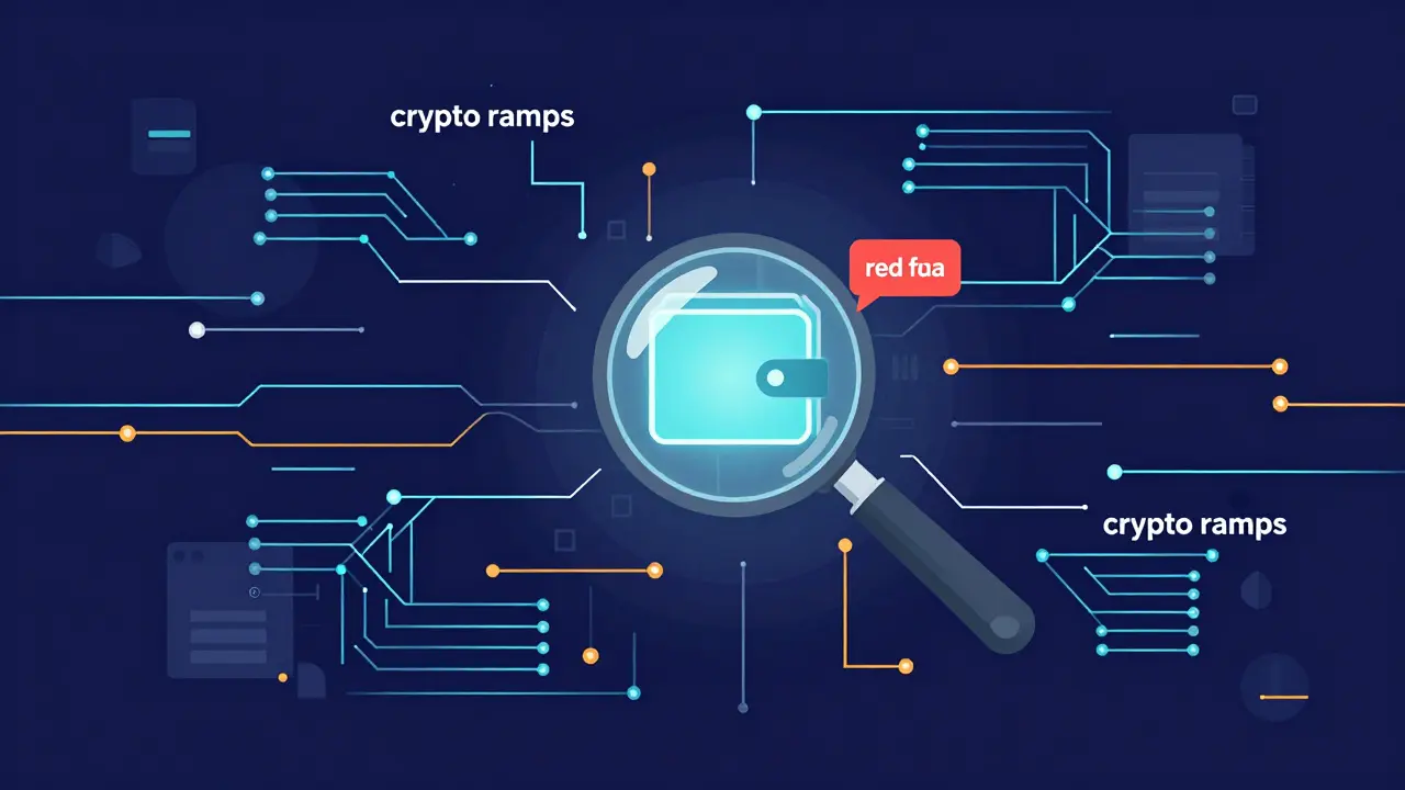 Flat illustration of a magnifying glass monitoring digital wallet transactions and bank alerts.