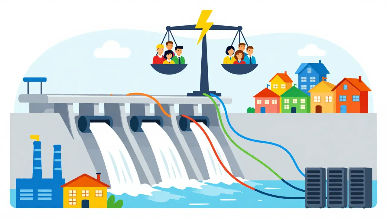 Hydro dam powering homes over server farms with scale