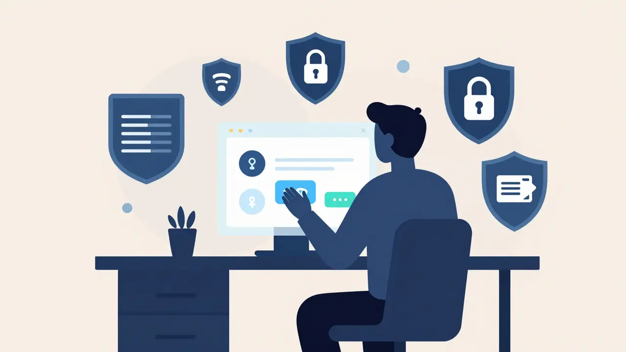 Anonymous user protected by digital shields using decentralized exchange interface securely.