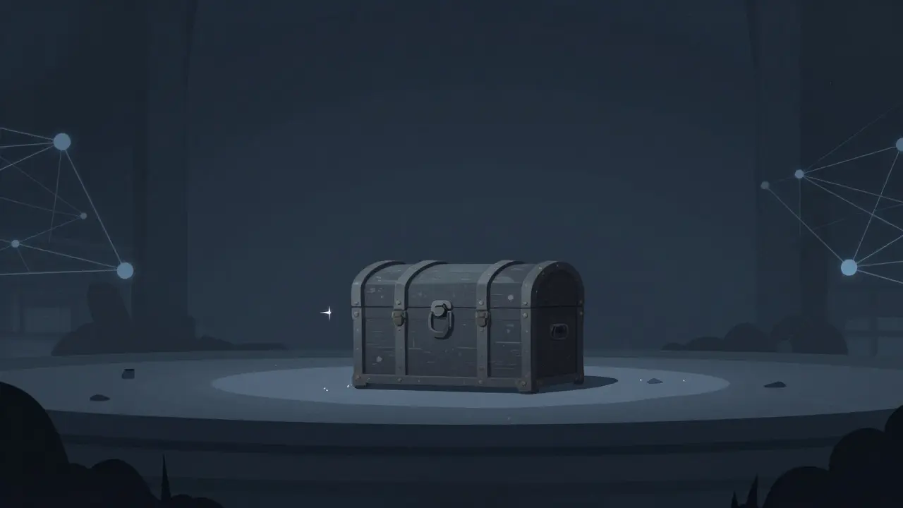 Dormant alchemist chest in a dark, inactive digital space