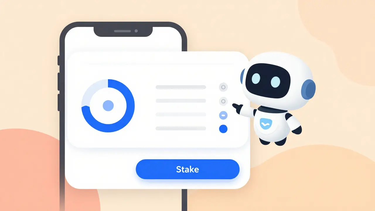 Flat graphic of the Eva Wallet interface with an AI assistant helper icon