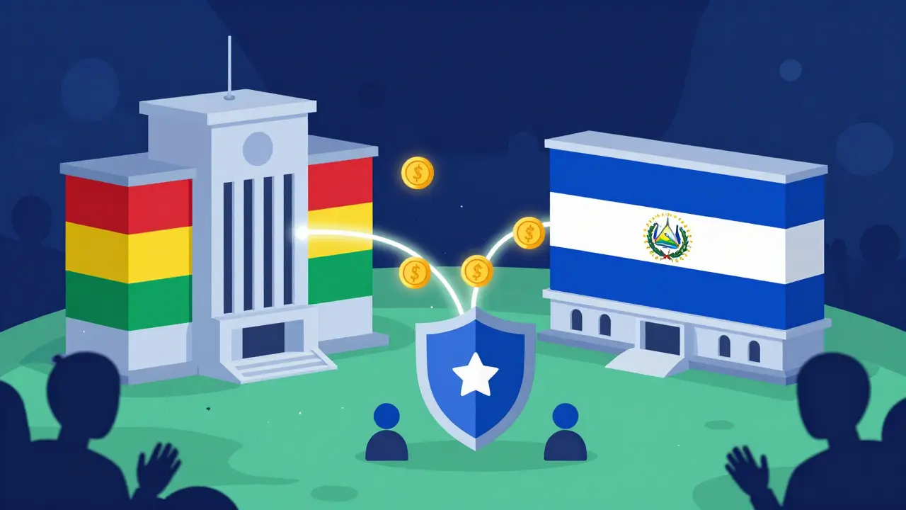 Graphic depicting secure international crypto cooperation and fraud protection.