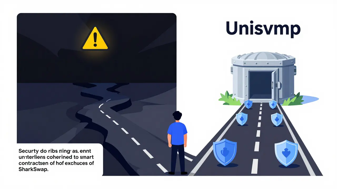 Illustration comparing risky vs safe crypto exchange paths