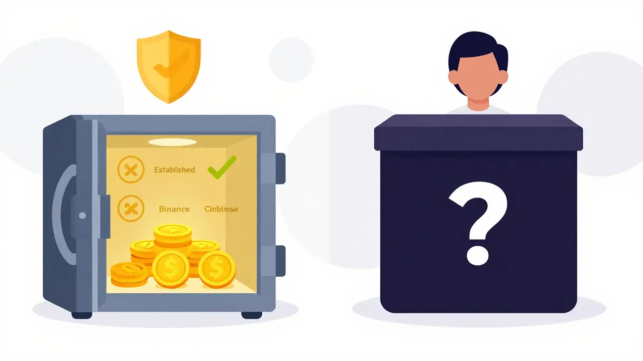 Split illustration comparing secure vault vs empty dark box for crypto safety
