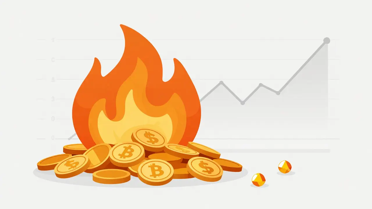 Tokens burning into rare gems representing deflation