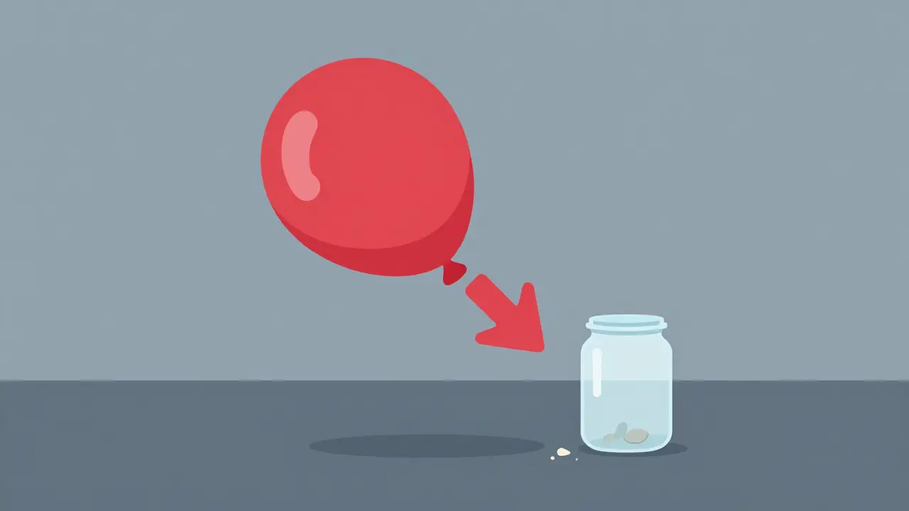 Deflated arrow balloon showing market drop