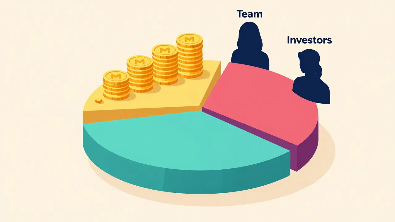 Flat design showing uneven token distribution between team and public