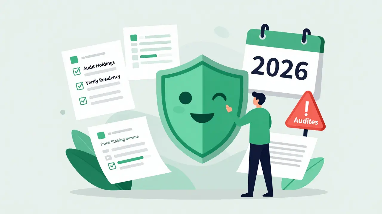 Illustration of an investor preparing for 2026 crypto tax compliance
