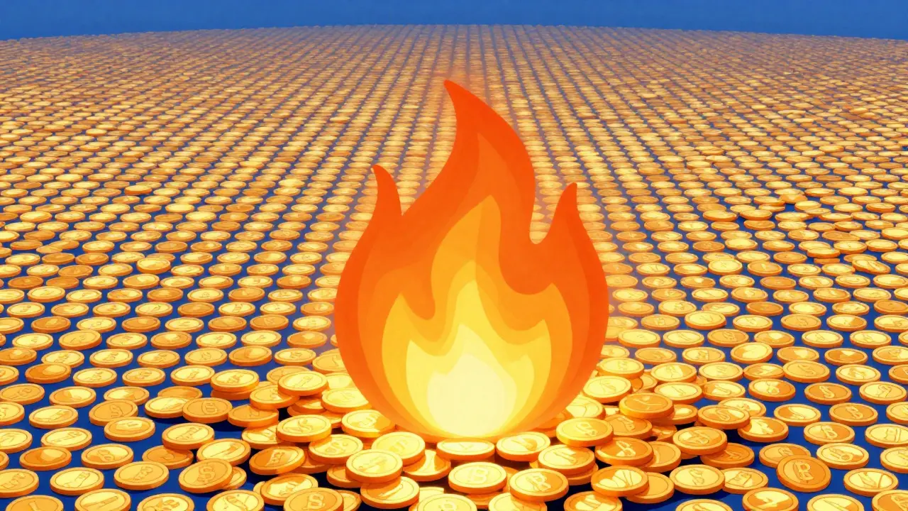 Sea of coins being burned in flat illustration