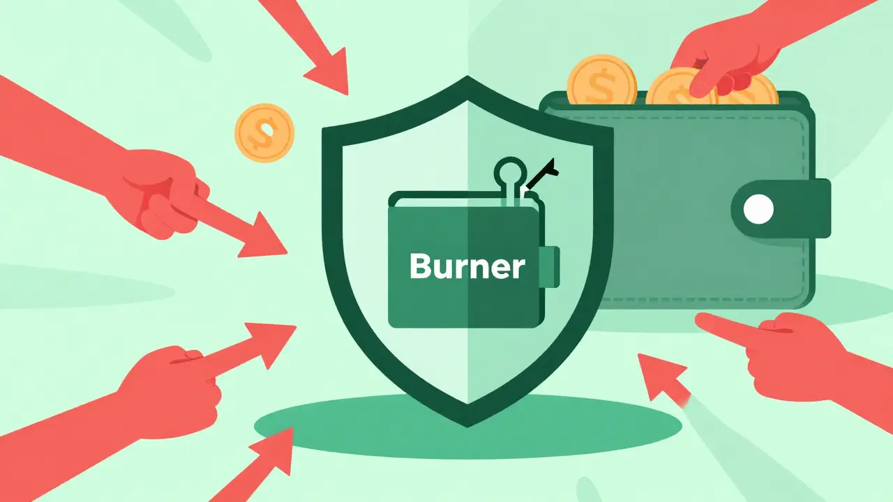 Secure burner wallet protected by shield against malicious crypto attacks