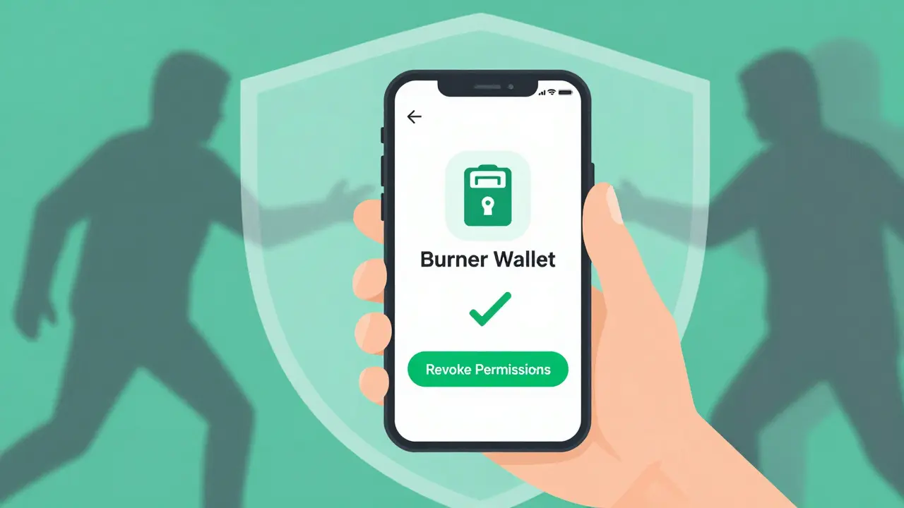Secure wallet setup with burner wallet and permission revocation