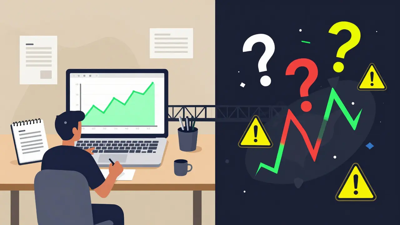 Split illustration showing creative stability versus crypto market volatility
