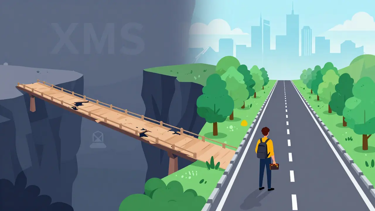 Comparison of a crumbling bridge versus a safe highway, illustrating risky vs secure crypto trading paths.