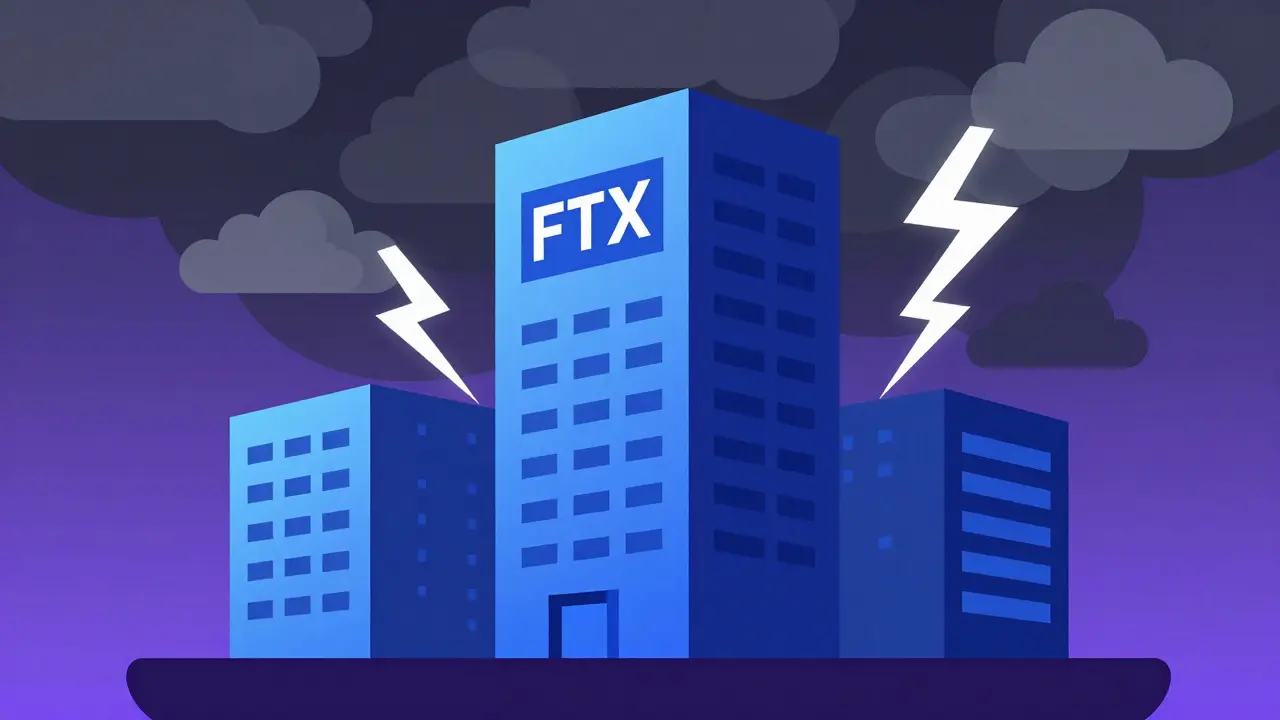 Dark storm clouds engulfing a tech company acquired by a failing parent firm.