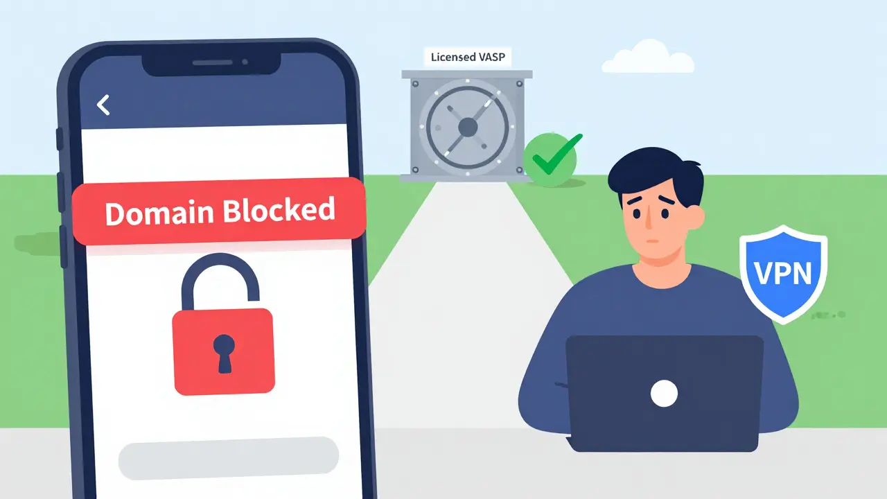 Graphic depicting blocked unlicensed exchanges vs secure licensed platforms