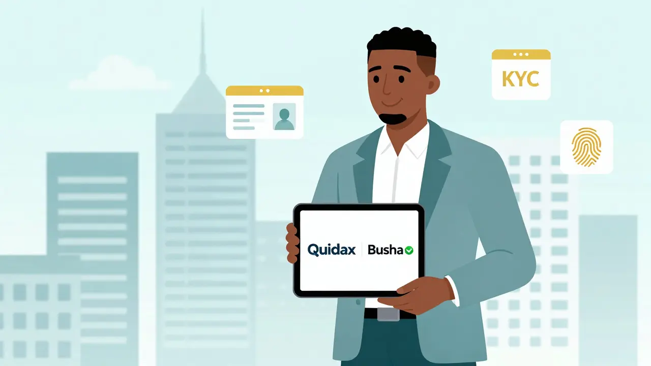 Investor using approved Quidax and Busha apps in a safe digital environment