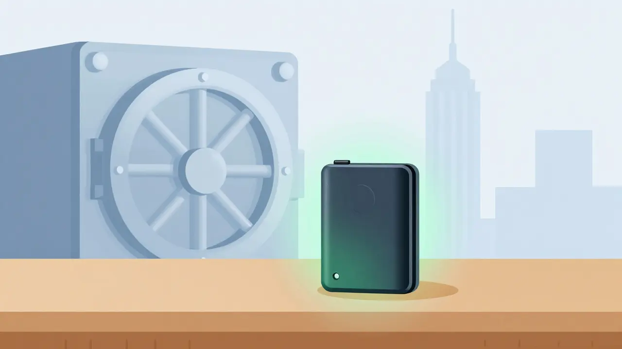 Secure hardware wallet and vault symbolizing safe crypto storage