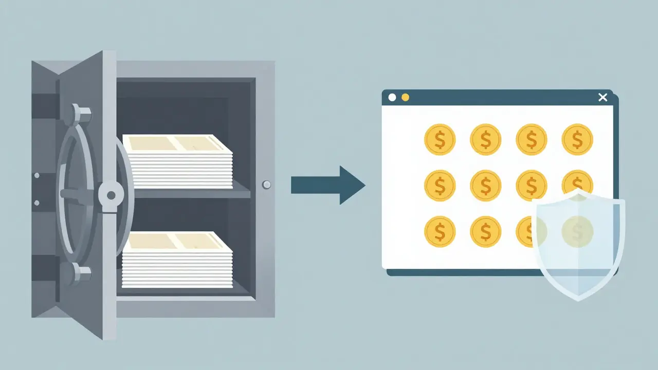 Secure vault holding stocks linked to digital token minting process