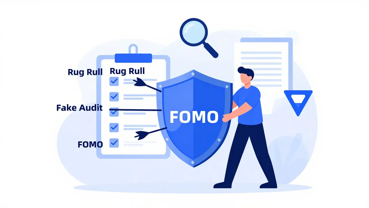 Shield protecting user from crypto scams with checklist