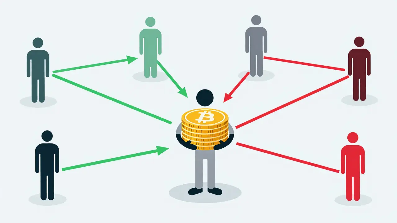 Visual map of crypto transactions connecting to high-risk sources via red lines