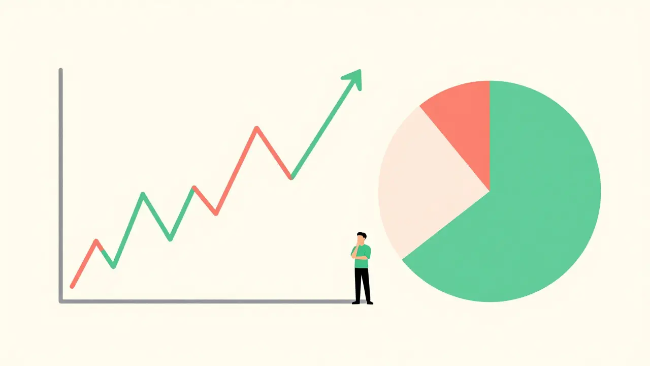 Volatility graph and pie chart showing token supply distribution