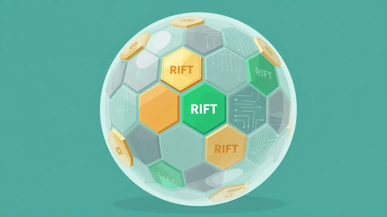 Abstract sphere showing token distribution and blockchain links