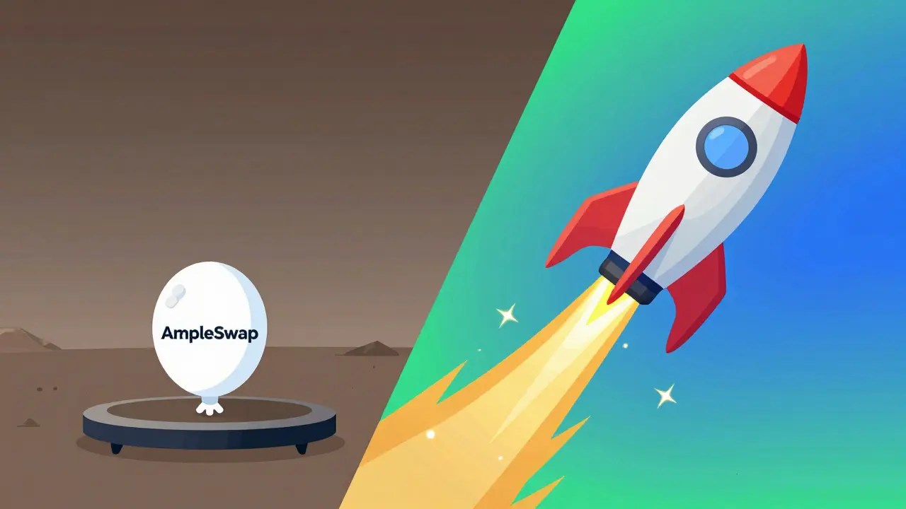 Cartoon comparing a deflated balloon on the left to a rising rocket ship on the right