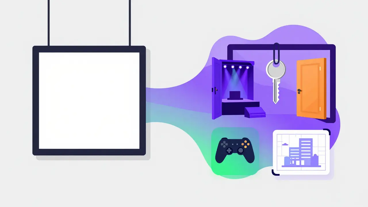 Conceptual art showing NFTs unlocking access to concerts, games, and virtual real estate